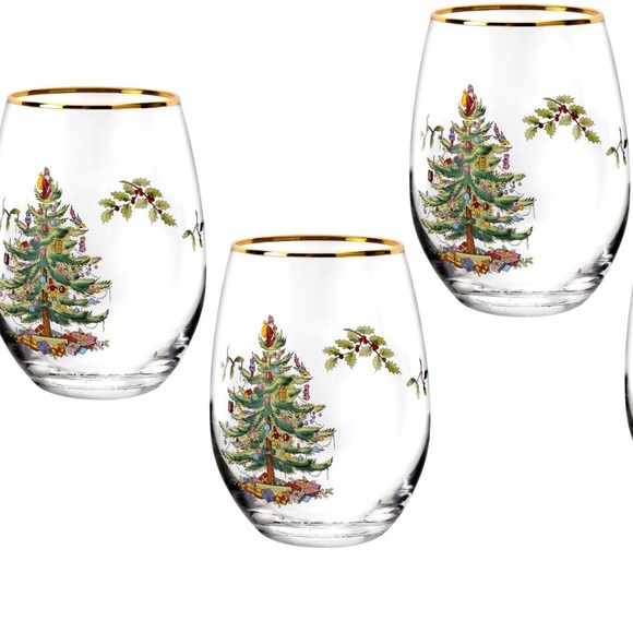 Spode Christmas Tree Glass Stemless 19 oz Wine Glasses Set of 3 NWT - Picture 1 of 8